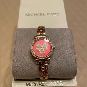 New Michael Kors rose gold red face heart watch